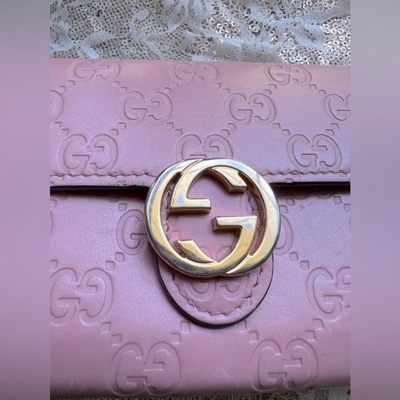 GUCCI AUTHENTICATED Guccissima GG Interlocking Pink Leather Long Wallet/Clutch - Picture 4 of 16